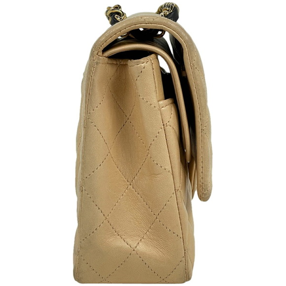 Chanel Shoulder W Matelasse Bicolor Flap Beige Leather Bag Chain Black - Picture 1 of 13